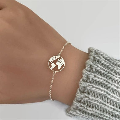 World Map Bracelets For Women Travel Jewellery Rose Gold Chain Friendship Sister Gifts Globe Bracelet Femme BFF