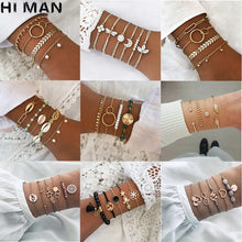 Load image into Gallery viewer, 31 Styles Boho Mixed Leaves Letter Map Geometric Crystal Infinity  Pentagram Shell Multi-layer Chain Bracelet Women Wholesale
