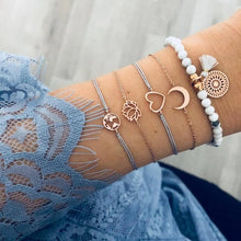 Load image into Gallery viewer, 31 Styles Boho Mixed Leaves Letter Map Geometric Crystal Infinity  Pentagram Shell Multi-layer Chain Bracelet Women Wholesale